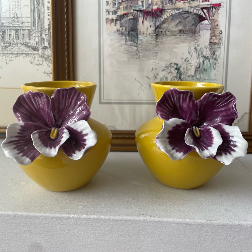 Anthropologie Yellow and Purple Floral Vases